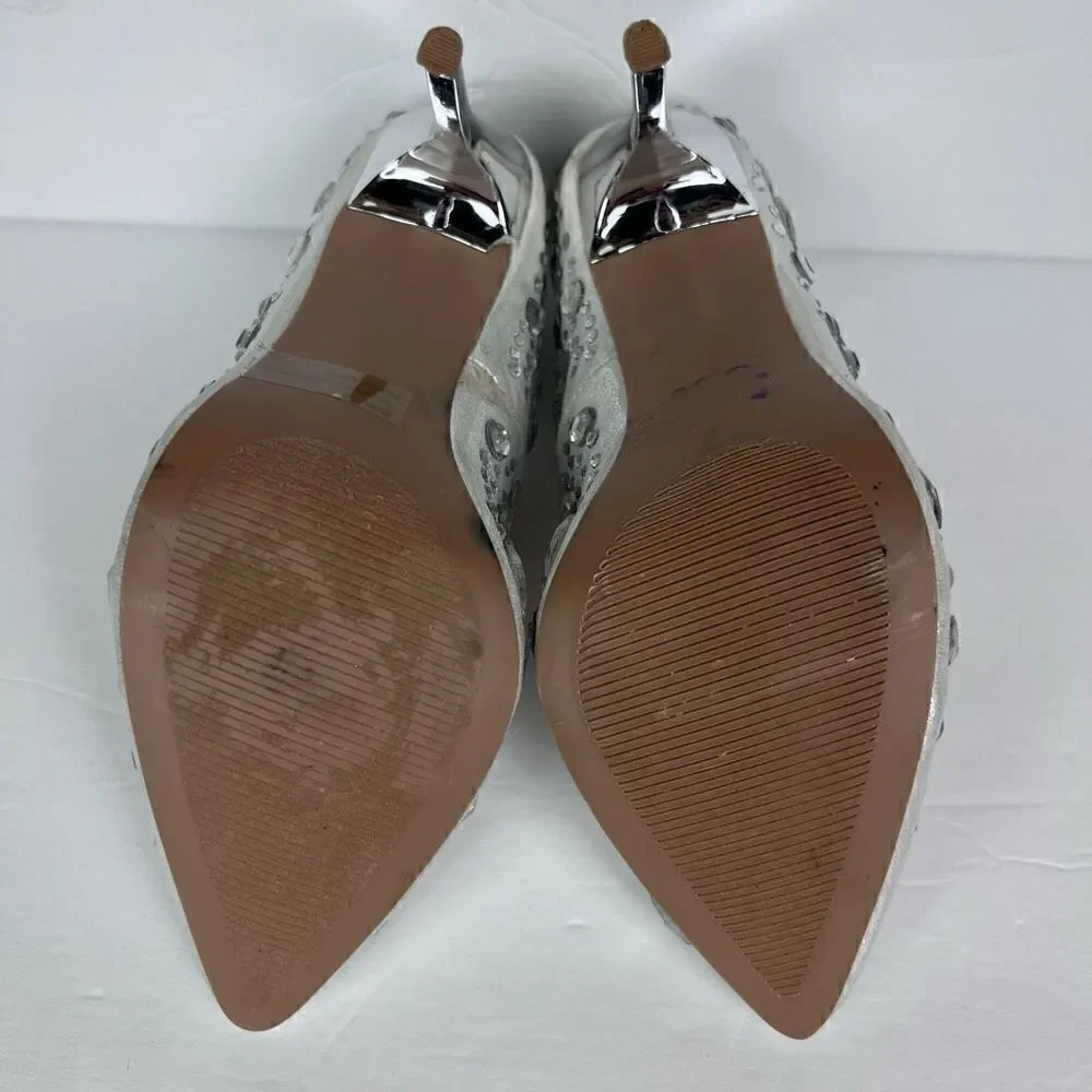 Charlotte Russe Elsa Heels Silver Studded Rhinestone Embellished 4.5 Heel Size 8